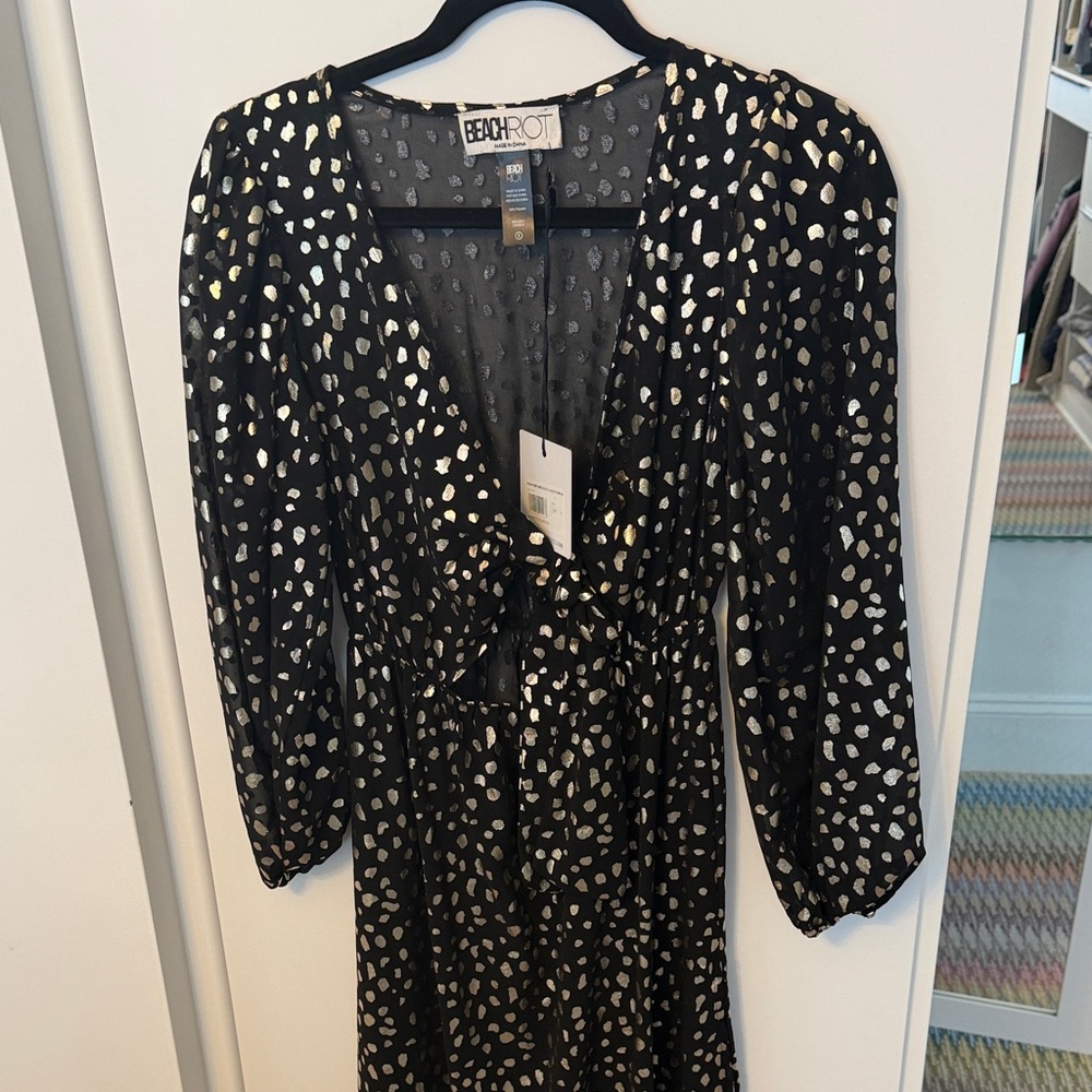 NWT Beach Riot Black & Gold Spot Maxi Cover-Up Dress | Size Small